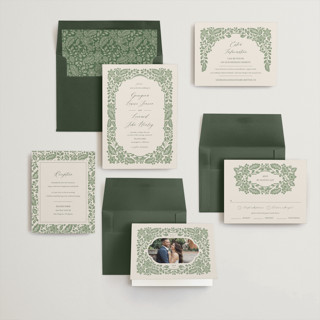 This is a moss wedding invitations with standard by Jen Owens called embroidered printing on signature in standard