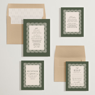 This is a olive wedding invitations with standard by Erica Krystek called chantilly printing on signature in standard