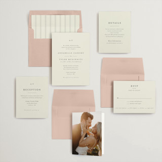 This is a ivory wedding invitations with standard by Stacey Meacham called cedar creek printing on signature in standard