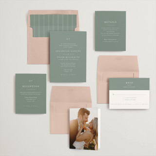 This is a sage wedding invitations with standard by Stacey Meacham called cedar creek printing on signature in standard