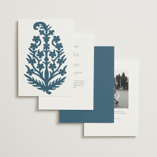 This is a indigo wedding invitations with standard by Nazia Hyder called kantha quilt printing on signature in standard