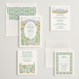 This is a pine wedding invitations with standard by Paper Sun Studio called river valley printing on signature in standard