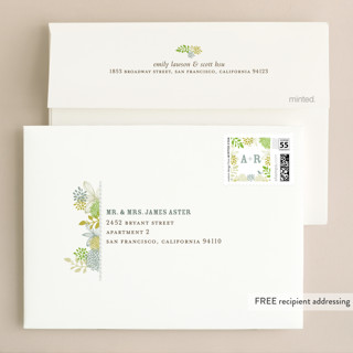 This is a leaf wedding invitations with standard by Andrea Mentzer called fling printing on signature in standard