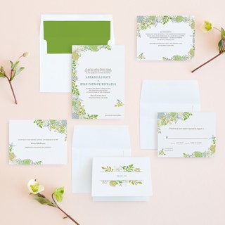 This is a leaf wedding invitations with standard by Andrea Mentzer called fling printing on signature in standard
