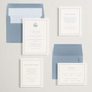 This is a seaside wedding invitations with standard by Stacey Meacham called hydrangea bloom printing on signature in standard