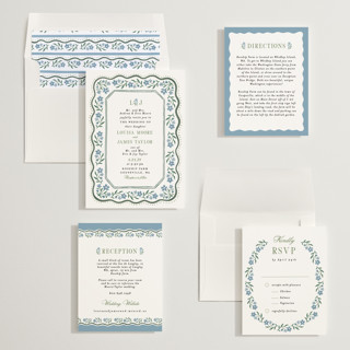 This is a periwinkle wedding invitations with standard by Alethea and Ruth called sweet vintage printing on signature in standard