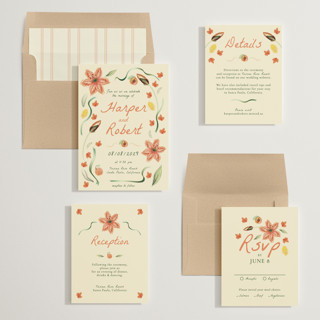 This is a apricot wedding invitations with standard by Emily Miranda called romantic tropical wedding printing on signature in standard