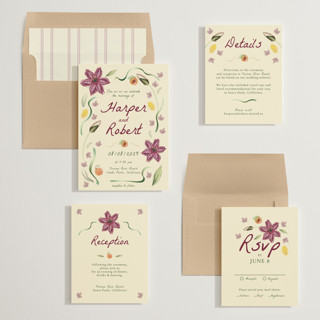 This is a lilac wedding invitations with standard by Emily Miranda called romantic tropical wedding printing on signature in standard