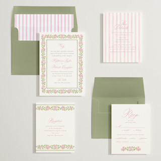 This is a blush wedding invitations with standard by Creo Study called pillowy border printing on signature in standard