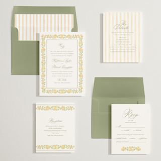This is a butter wedding invitations with standard by Creo Study called pillowy border printing on signature in standard