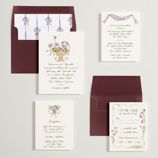 This is a lilac wedding invitations with standard by Pati Cascino called barolo printing on signature in standard