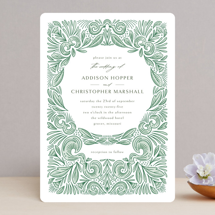"Ornate" - Vintage Wedding Invitations in Sage by Jen Owens.