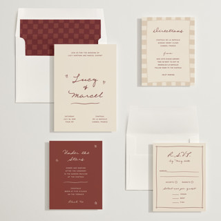 This is a burgundy wedding invitations with standard by Ani Somi called ballpoint suite printing on signature in standard