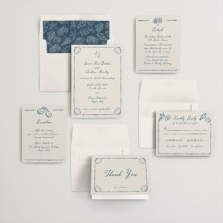 This is a deep ocean wedding invitations with standard by Pati Cascino called puglia printing on signature in standard