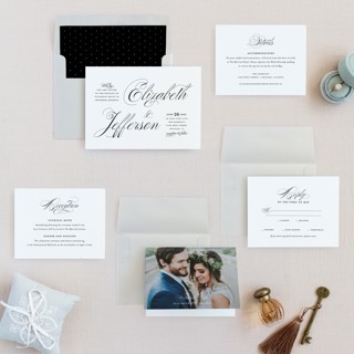 This is a black tie wedding invitations with standard by Laura Hamm called gracefully printing on signature in standard