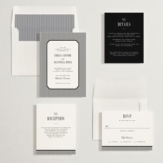 This is a noir wedding invitations with standard by Emily Betts called modern stripes printing on signature in standard