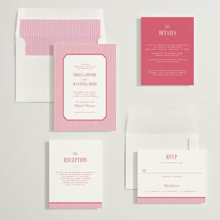 This is a dragon fruit wedding invitations with standard by Emily Betts called modern stripes printing on signature in standard