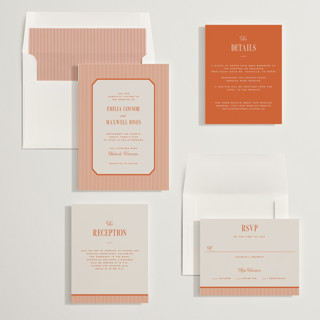 This is a apricot wedding invitations with standard by Emily Betts called modern stripes printing on signature in standard