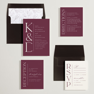 This is a bordeaux wedding invitations with standard by Erica Krystek called modern monogram printing on signature in standard