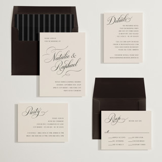 This is a black tie wedding invitations with standard by Hooray Creative called scripted names printing on signature in standard