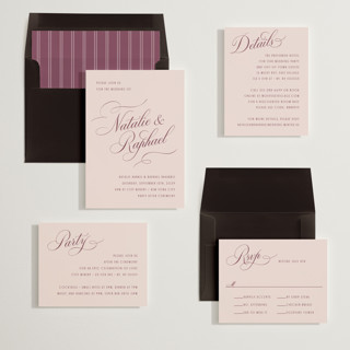 This is a blush wedding invitations with standard by Hooray Creative called scripted names printing on signature in standard