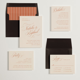 This is a citrus wedding invitations with standard by Hooray Creative called scripted names printing on signature in standard