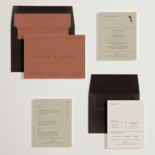 This is a terracotta wedding invitations with standard by Blustery August called alaia printing on signature in standard