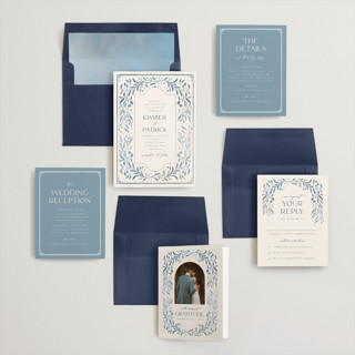 This is a delft blue wedding invitations with standard by Ashley DeMeyere called porcelain printing on signature in standard