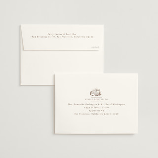 This is a chocolate wedding invitations with standard by Shiny Penny Studio called countryside villa printing on signature in standard