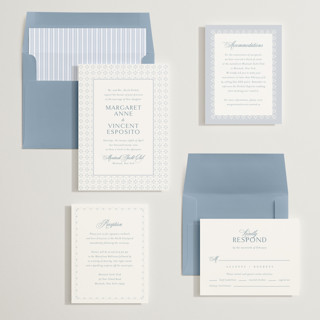 This is a dusty blue wedding invitations with standard by Jennifer Postorino called coastal charm printing on signature in standard
