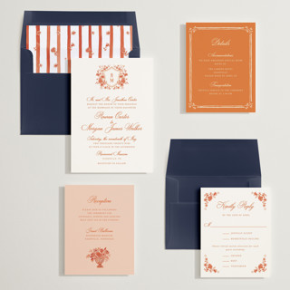 This is a burnt terracotta wedding invitations with standard by Cass Loh called blooming crest printing on signature in standard