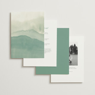 This is a misty aquamarine wedding invitations with standard by Helen Halik called over the mountains printing on signature in standard