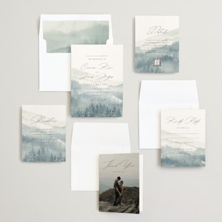 This is a fog wedding invitations with standard by Helen Halik called over the mountains printing on signature in standard