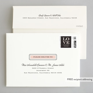 This is a blush wedding invitations with standard by Maddy Hague called simply framed printing on signature in standard