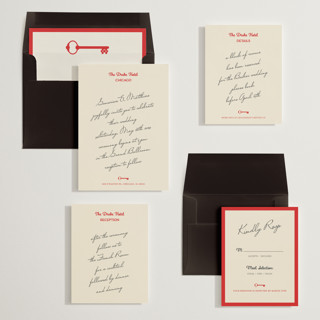 This is a classic red wedding invitations with standard by Studio Suku called hotel printing on signature in standard
