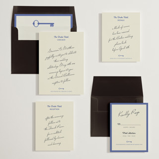 This is a adriatic blue wedding invitations with standard by Studio Suku called hotel printing on signature in standard