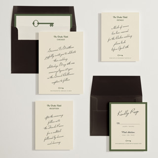 This is a olive wedding invitations with standard by Studio Suku called hotel printing on signature in standard