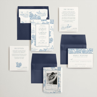 This is a sea wedding invitations with standard by Jenna Holcomb called coastal toile printing on signature in standard