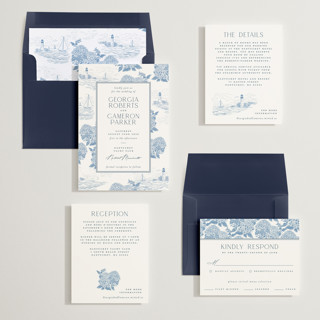 This is a sea wedding invitations with standard by Jenna Holcomb called coastal toile printing on signature in standard