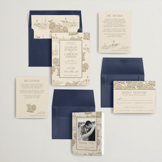 This is a sand wedding invitations with standard by Jenna Holcomb called coastal toile printing on signature in standard