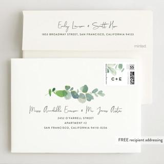 This is a garden wedding invitations with standard by Yao Cheng Design called soft eucalyptus printing on signature in standard