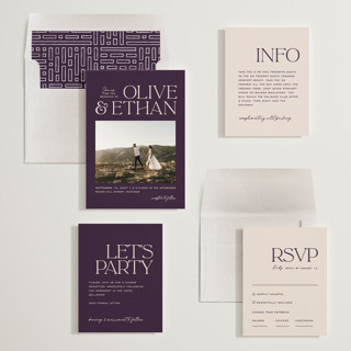 This is a plum wedding invitations with standard by Owl and Toad called casual printing on signature in standard