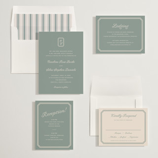 This is a sage wedding invitations with standard by Carolyn MacLaren called bevel monogram printing on signature in standard