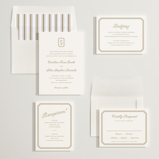 This is a champagne wedding invitations with standard by Carolyn MacLaren called bevel monogram printing on signature in standard
