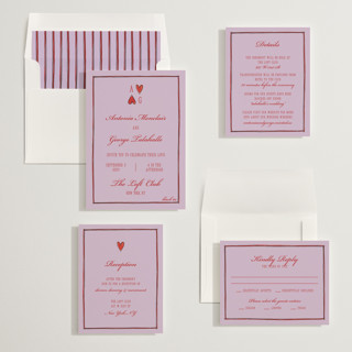 This is a purple heart wedding invitations with standard by Pati Cascino called two hearts printing on signature in standard