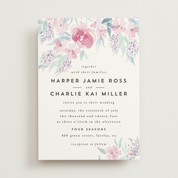 Poetic Watercolor Flowers Wedding Invitations By Qing Ji Minted Poetic Watercolor Flowers Wedding Invitations In Petal By Qing