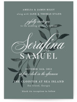 This is a green wedding invitation by Melanie Kosuge called Serafina with standard printing on signature in standard.