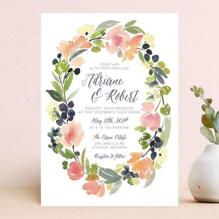 watercolor wreath wedding invitations by yao cheng design minted