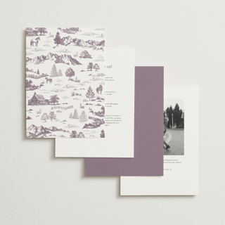 This is a mauve wedding invitations with standard by Jenna Holcomb called mountain ranch toile printing on signature in standard