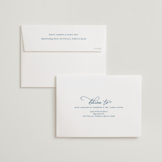 This is a navy wedding invitations with standard by Laura Hamm called kindly join us printing on signature in standard